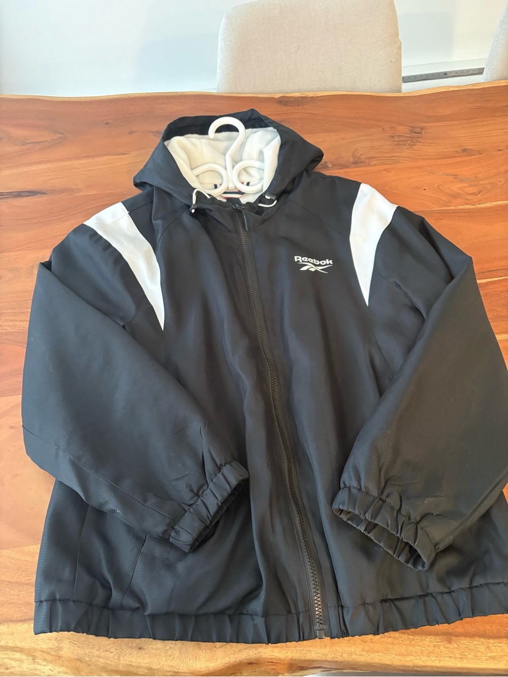 Reebok Black Hooded Performance Jacket with White Accents